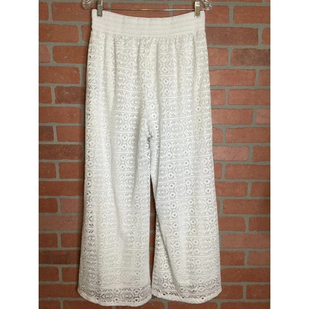 Me 2 Magic Women's Eyelet Lace Lined Wide Leg Summer Pants White Size L Coastal
